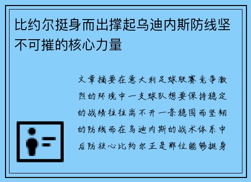 比约尔挺身而出撑起乌迪内斯防线坚不可摧的核心力量